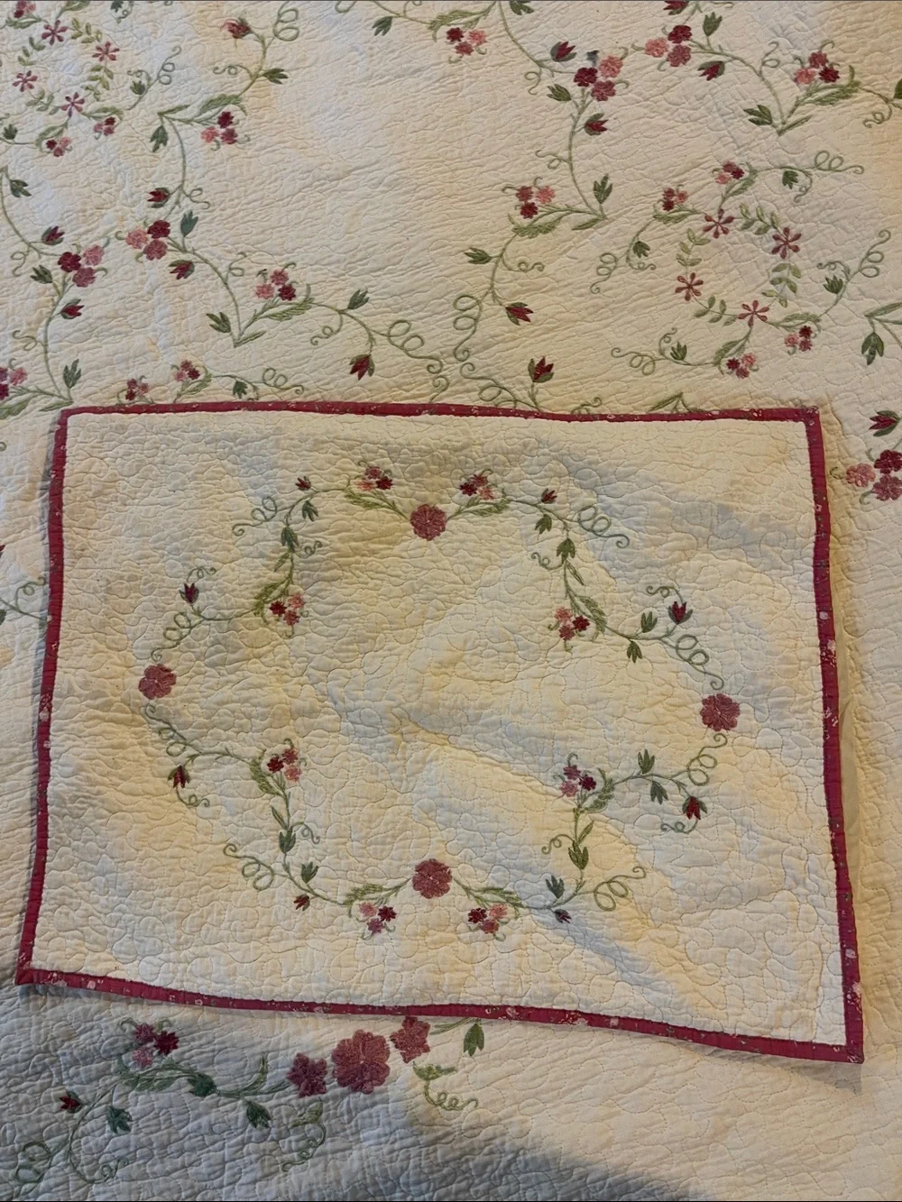 Martha Stewart Collection Quilted embroidered King Queen Comforter Cream Rose